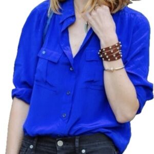 J. Crew | Royal Blue 100% Silk Button-Down Shirt | Sz 4